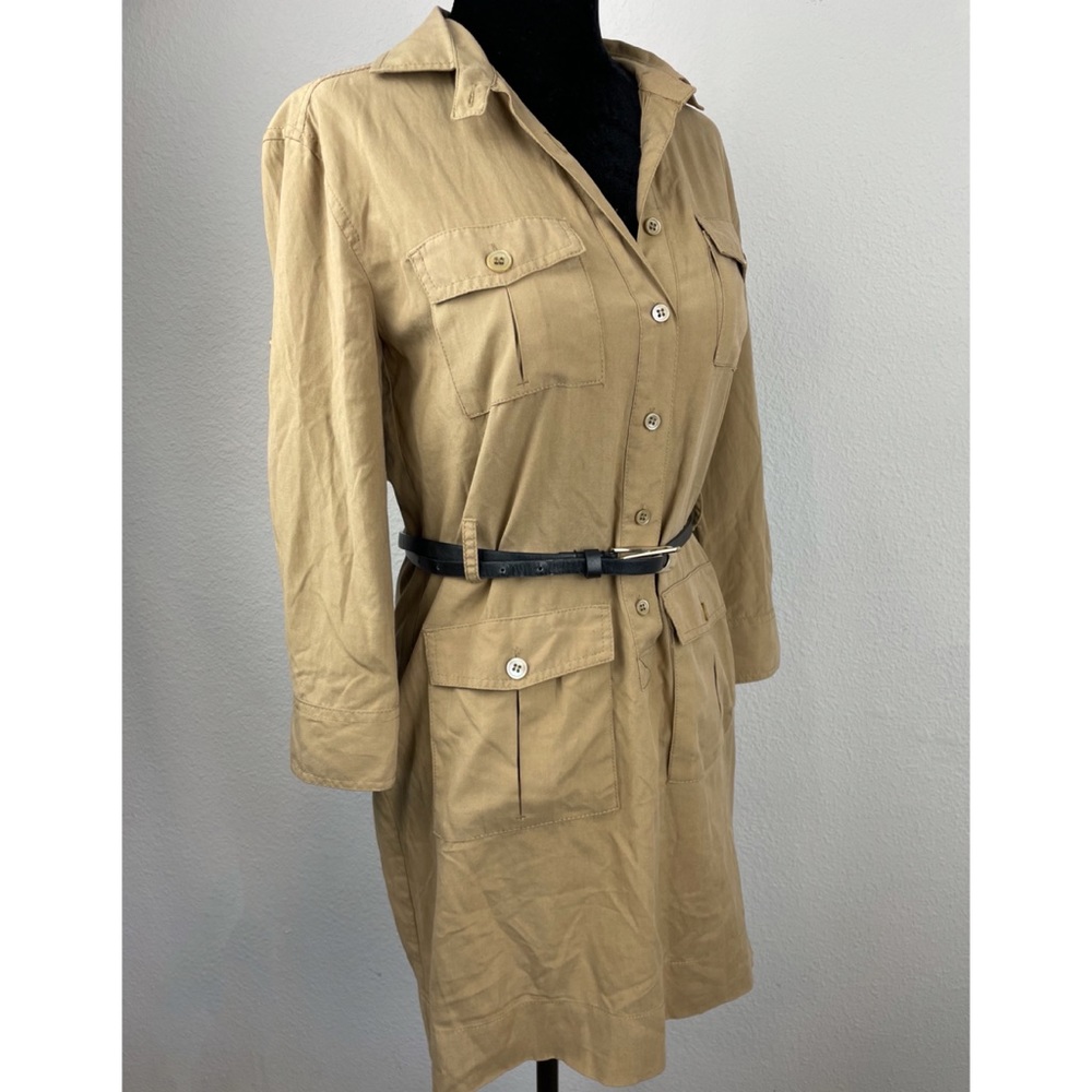 J. CREW • Tan Silk Cargo Shirt Dress, 0P - Picture 7 of 16
